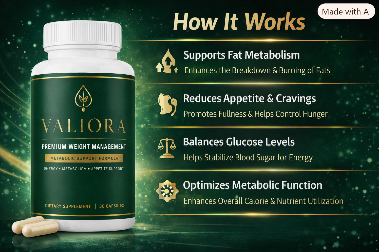 How Valiora works — fat metabolism, appetite, glucose, metabolic function